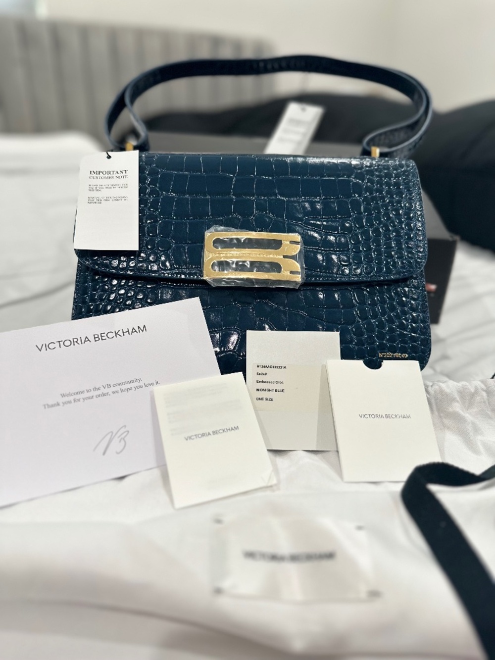 Victoria Beckham Jumbo Frame Bag in Midnight Blue Croc-Effect Leather